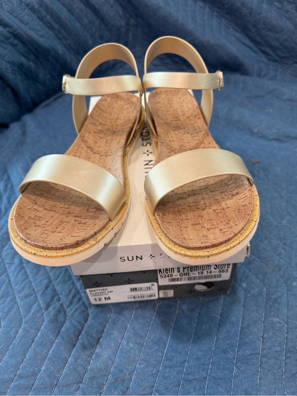 Sun + Stone Metallic Gold Ankle-Strap Cork Footbed Sandals